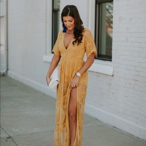 Socialite Mustard Lace Overlay Romper